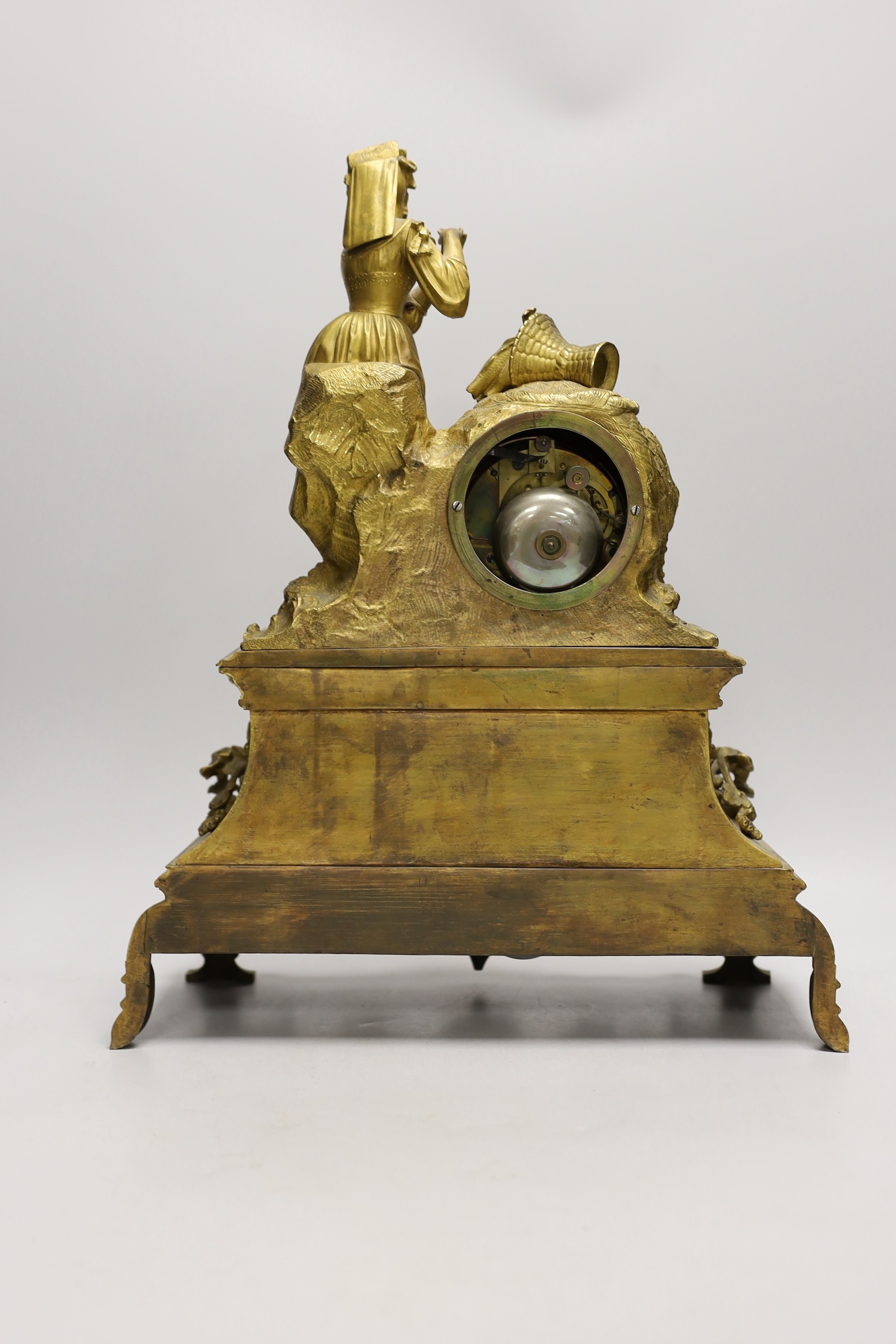 A 19th-century French ormolu mantel clock. 45cm tall